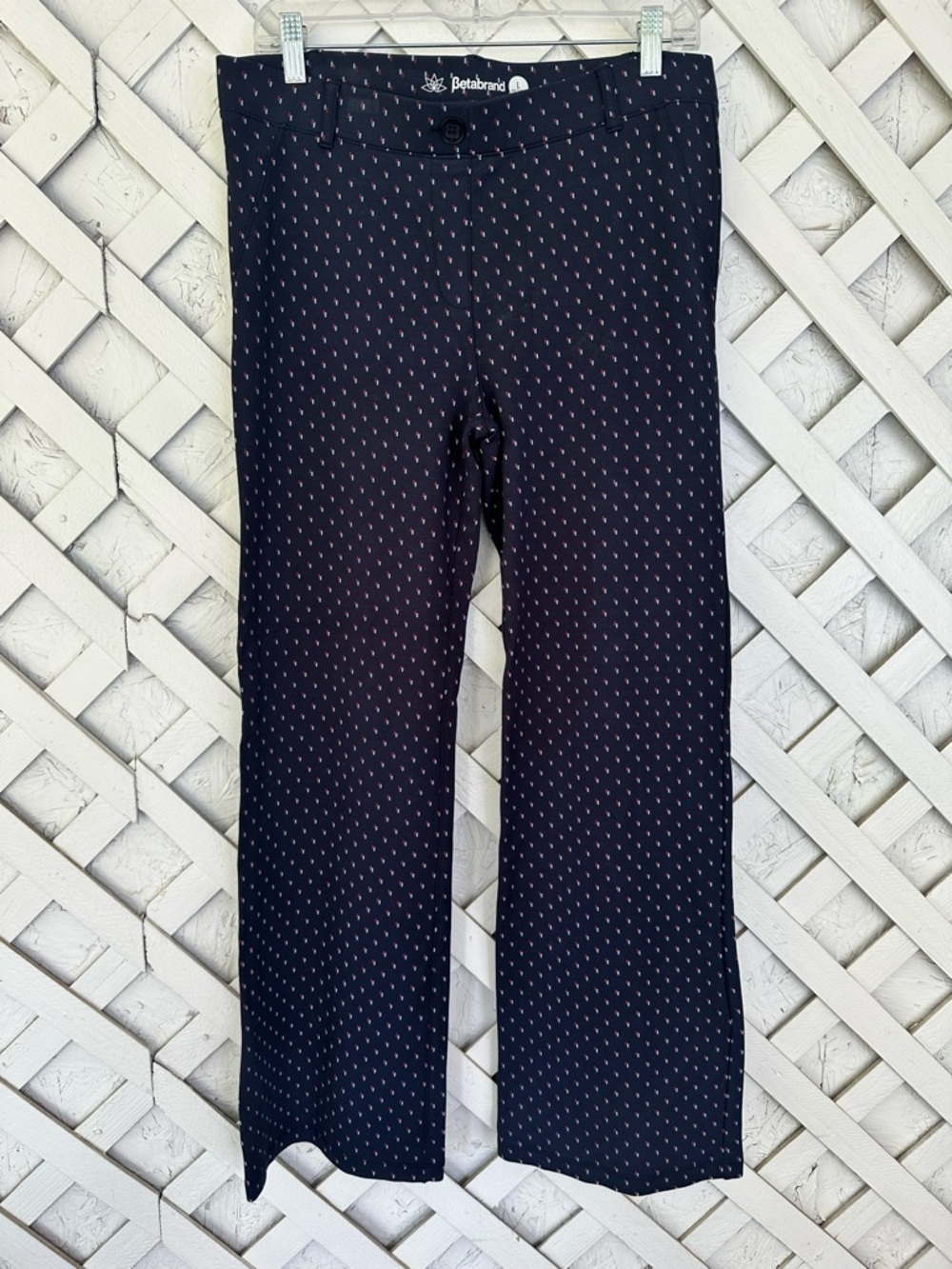 Betabrand LP Yoga Pant with Red and Light Blue Dash Print